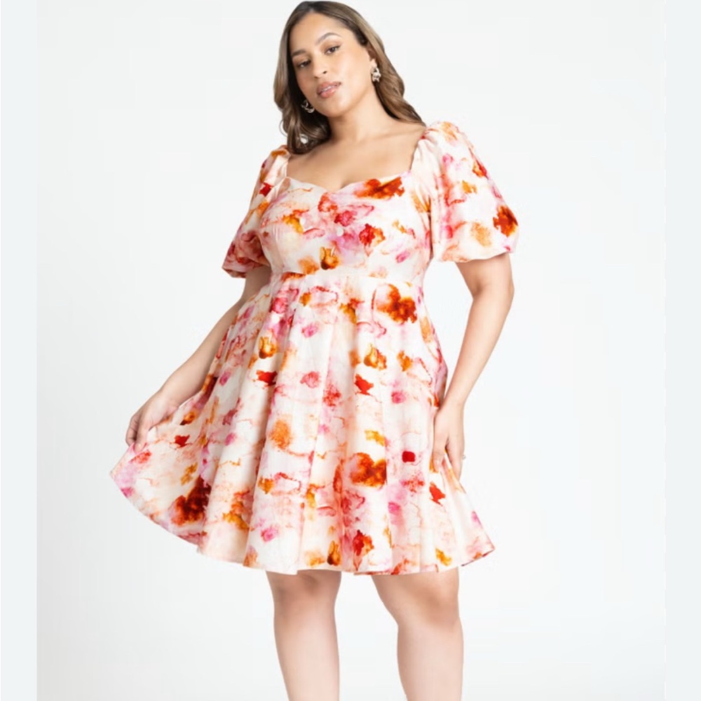 Eloquii Multicolor Puff Sleeve Mini Dress